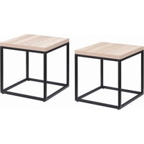 End Table Side Table,Set of 2 End Table, Rectangular Wood and Metal Nightstand,CoffeeTable,Storage Small End Table, for Living Room Bedroom, Natural Oak