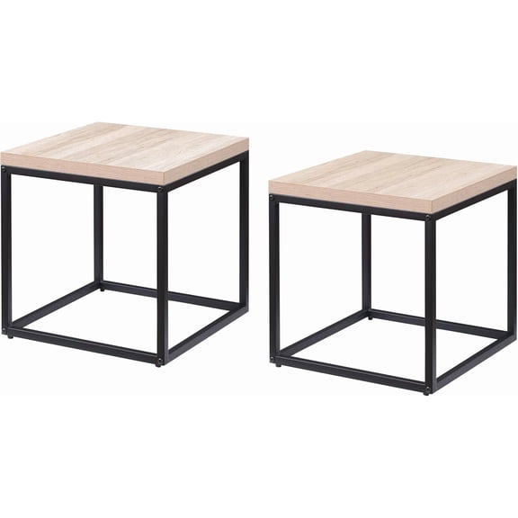 End Table Side Table,Set of 2 End Table, Rectangular Wood and Metal Nightstand,CoffeeTable,Storage Small End Table, for Living Room Bedroom, Natural Oak