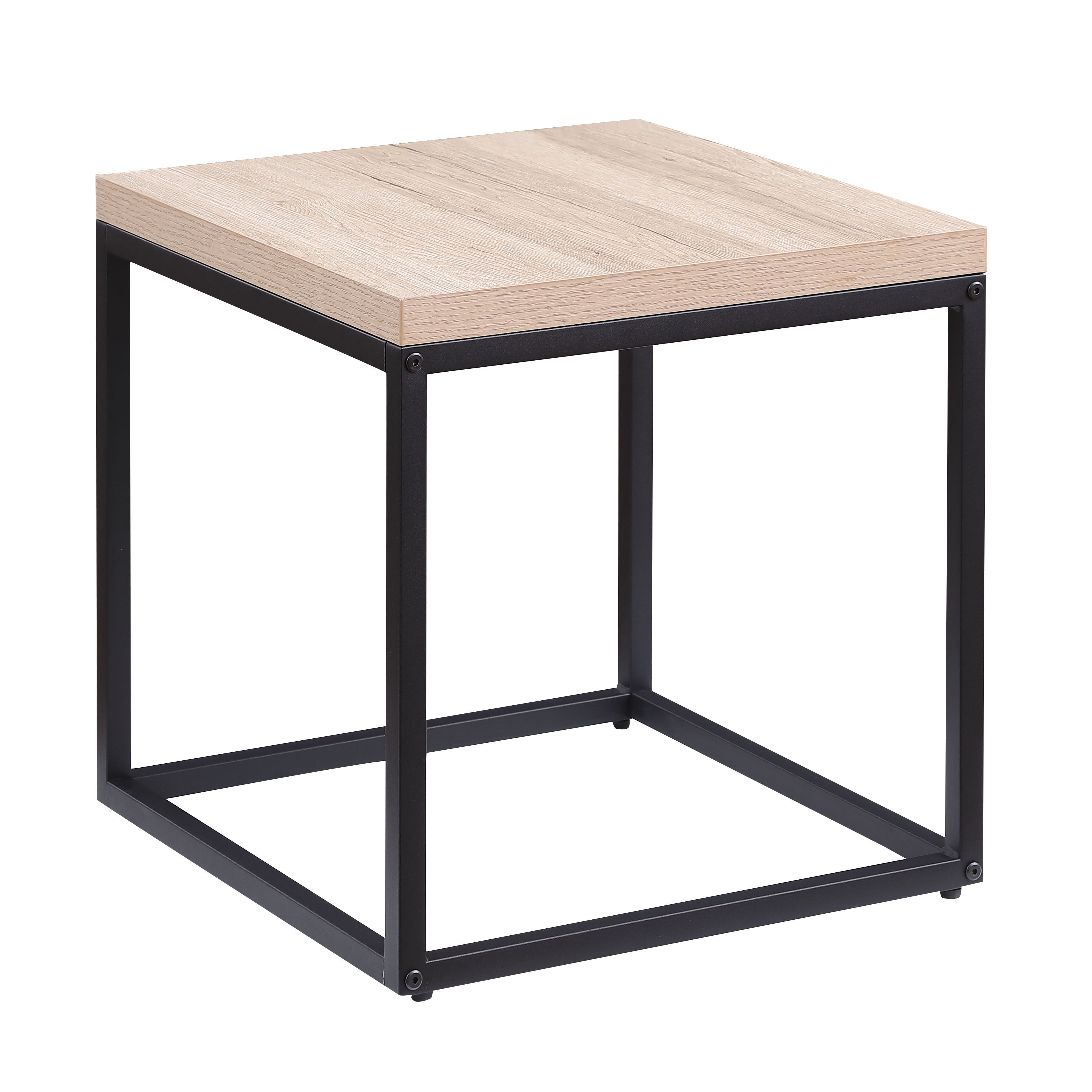 End Table Side Table,Square Wood and Metal Nightstand,Storage Small End Table, for Living Room Bedroom, Natural Oak