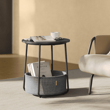 End Table, Small Bedside Table With Fabric Basket, Modern Nightstand, Round Side Table, For Living Room, Bedroom