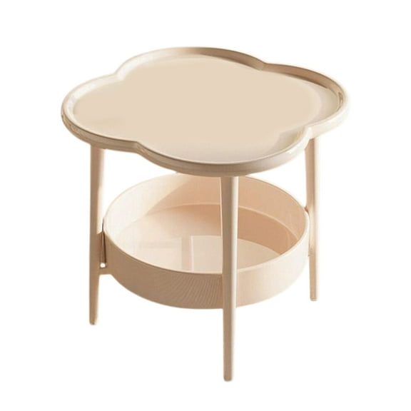 End Table, Small Bedside Table with Fabric Basket, Modern Nightstand, Round Side Table, for Living Room, Bedroom, Cream White 18.9x18.9x18.9 in