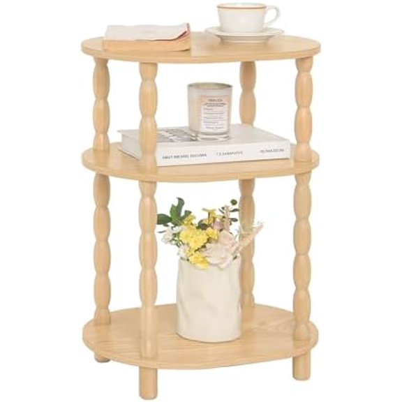 End Table, Small Oval Side Table for Small Spaces, Modern Night Stand Accent Table for Living Room, Bedroom, Natural