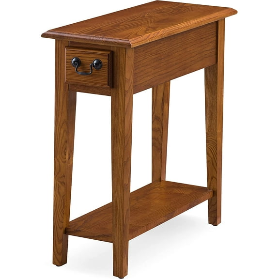 End Table, Solid Wood, 1 Storage Drawer, Bottom Display Shelf, Narrow, Easy - Assembly, Medium Oak, 24.0 in. L x 10.0 in. W x 24.0 in. H, 9017 - MED