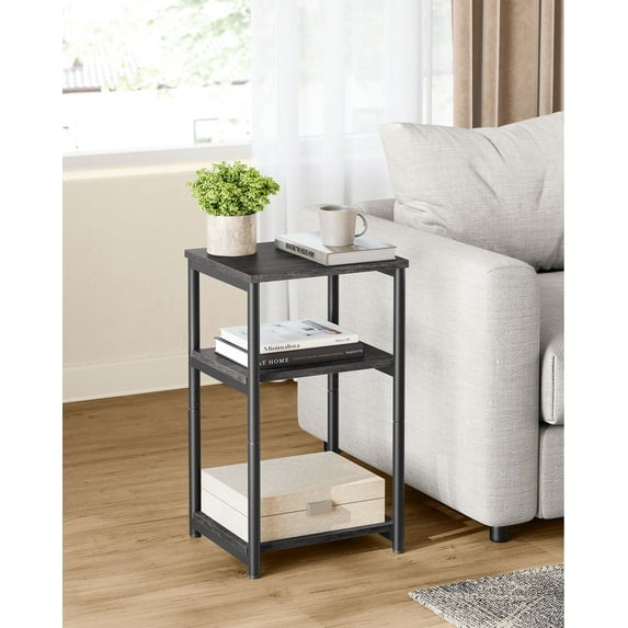 End Table Space Saving Table with 3 Open Tiers for Living Room Bedroom Gray