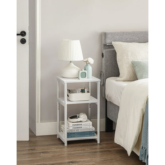 End Table Space Saving Table with 3 Open Tiers for Living Room Bedroom White