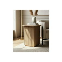 End Table with Square Ribbed Design for Small Spaces - Night Stand, Accent Furniture with Side Table Use - Bedroom Decor, Living Room Decor, Compact Table Stand with a Modern Look - 20", Natural Wood