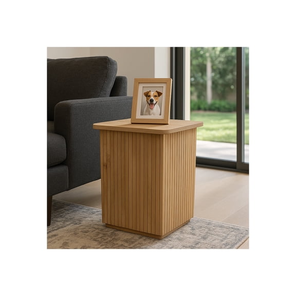 End Table with Square Ribbed Design for Small Spaces - Night Stand, Accent Furniture with Side Table Use - Bedroom Decor, Living Room Decor, Compact Table Stand with a Modern Look - 20", Natural Wood