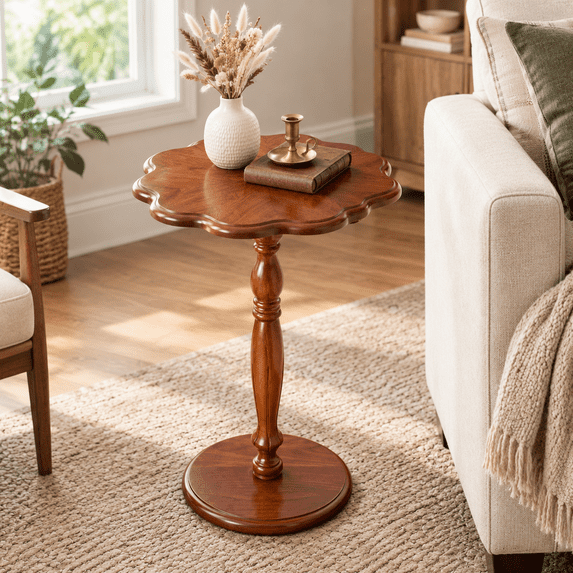 End Table, Walnut, 8-Scalloped Top, 1, Solid Wood Construction, Tool ...