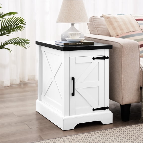 End Table With Adjustable Shelf, Rustic White For Living Room And Bedroom Use Rectangular Nightstand, &
