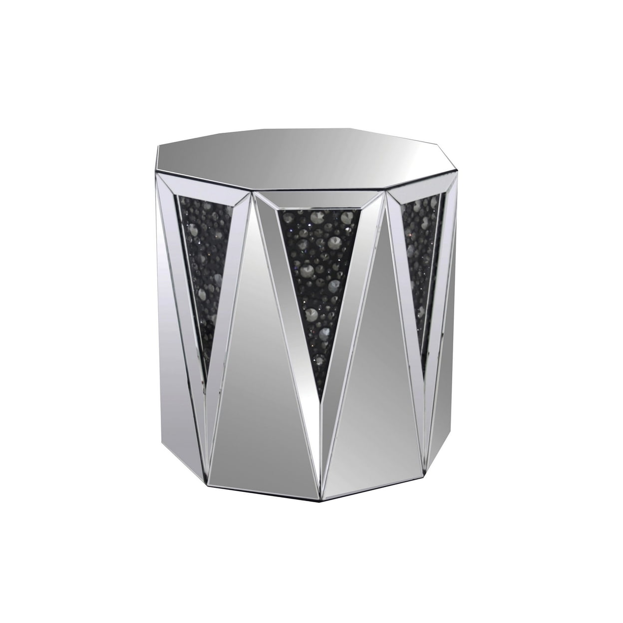 Octagonal Mirrored End Table with Crystal Accents