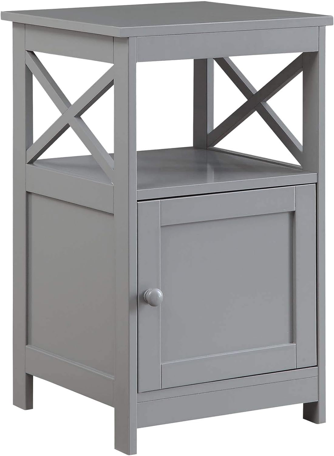 Contemporary Gray Square End Table with Storage Shelf