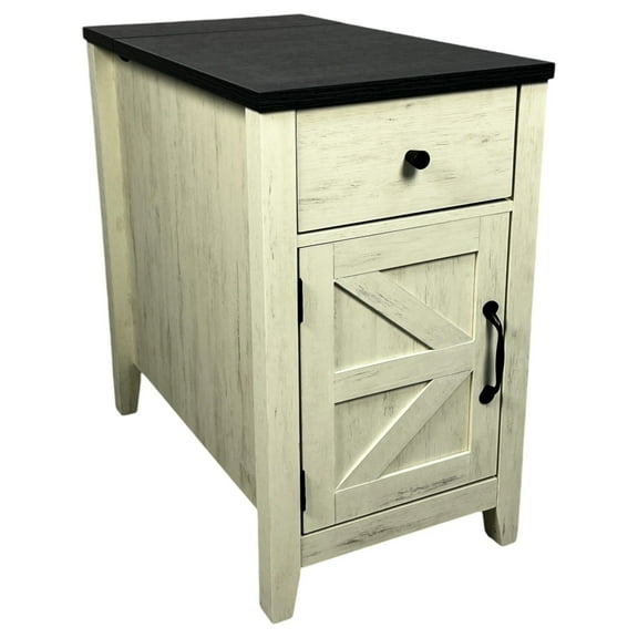 End Table With Storage - -c Port, Drawer And Large Barn Door Cabinet For Bedroom Living Room Stand Spacious
