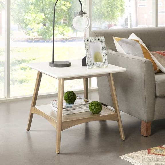 End Table by Madison Park Parker - Solid Wood Frame & MDF with Wood Veneer Shelf