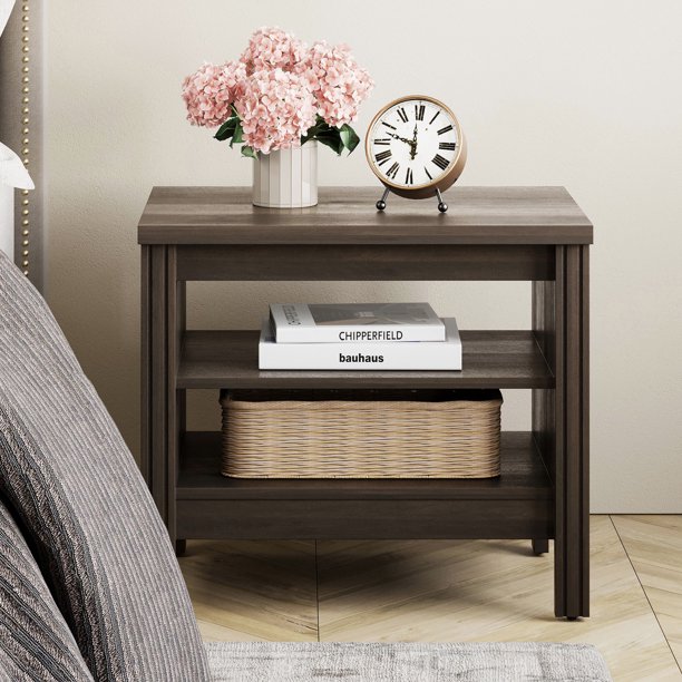 End Table for Bedroom, Small Side Table Wood Nightstand with Storage