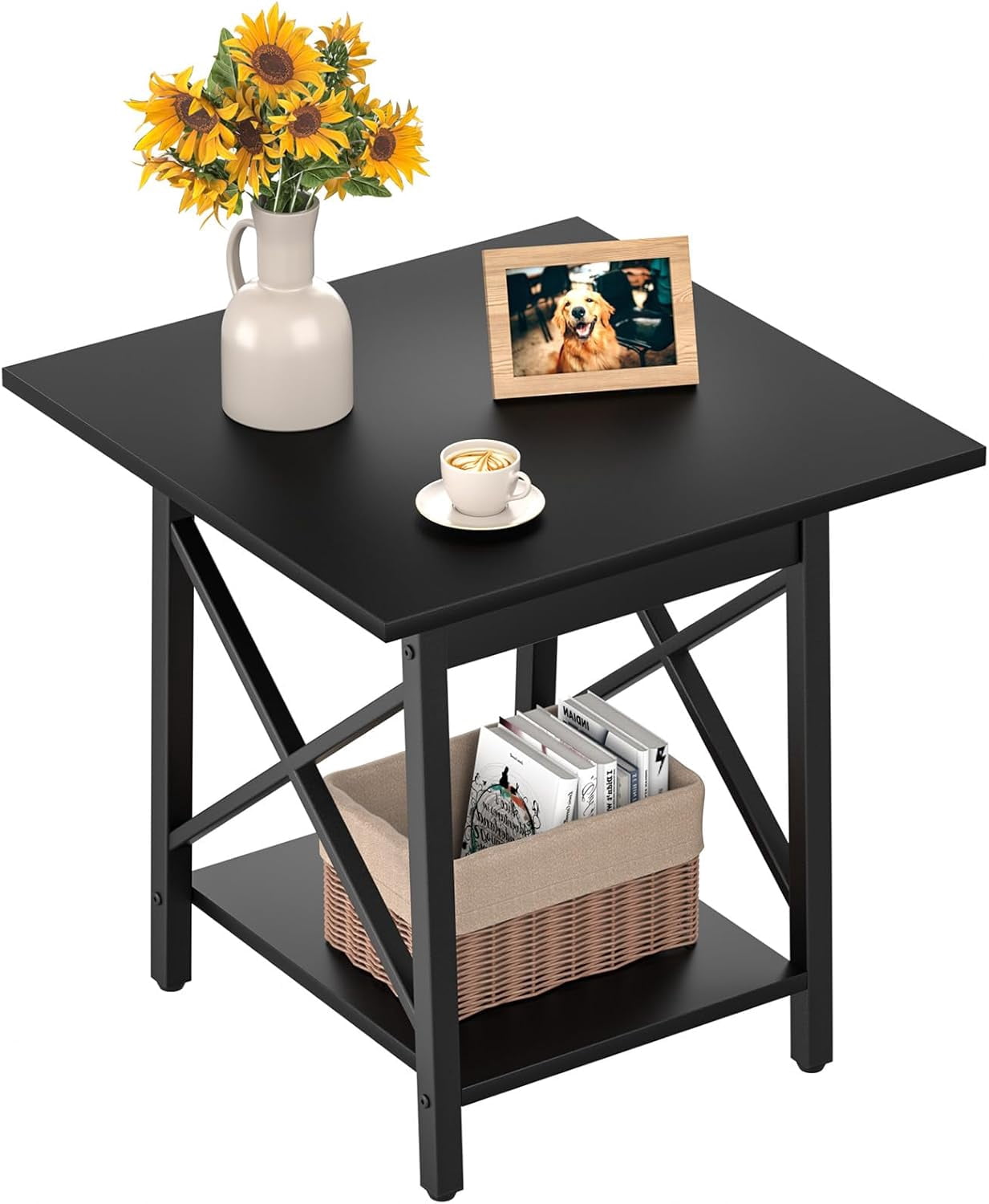 End Table for Living Room, Large Square Side Tables with X-Frame, Tall ...