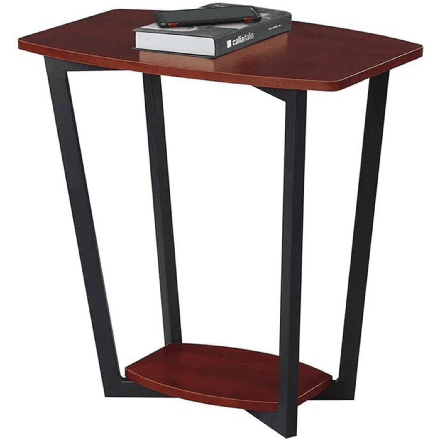 End Table in Cherry Wood Finish and Black Metal