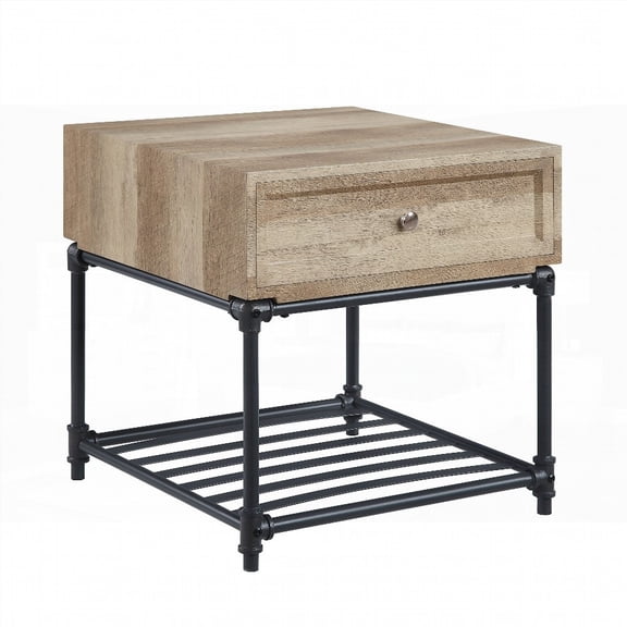 End Table in Oak & Sandy Black - Features Storage Drawer and Shelf