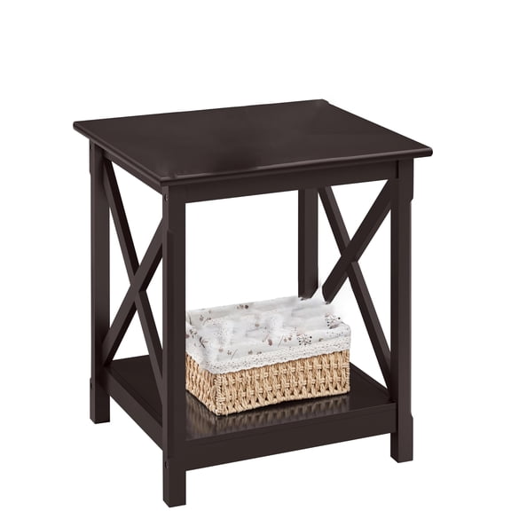 End Table in X-Design, Wood Sofa Side Table with Storage Shelf, Space-Saving Rectangular Table for Living Room, Small Bedroom Corner, Brown