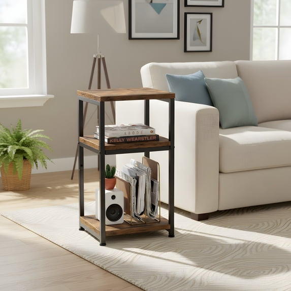 End Table with 3-Tier Storage Shelf - Modern Side Table for Living Room