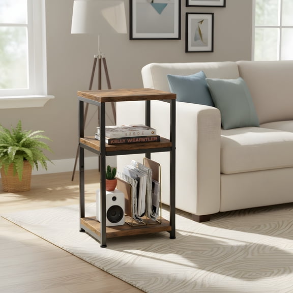 End Table with 3-Tier Storage Shelf - Modern Side Table for Living Room