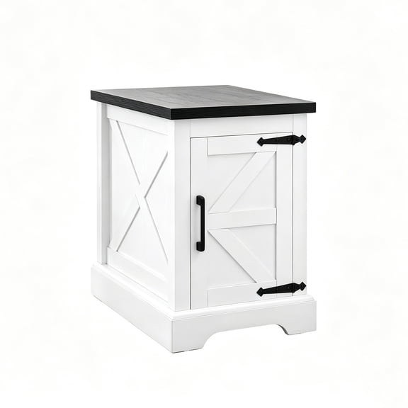 End Table with Barn Door and Adjustable Shelf, Rustic Sofa Side Table for Living Room, Bedroom, 21.65" x 15.75" x 23.94
