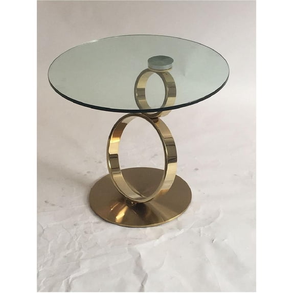End Table with Clear Glass Top and Gold Base Round 24"x21"H