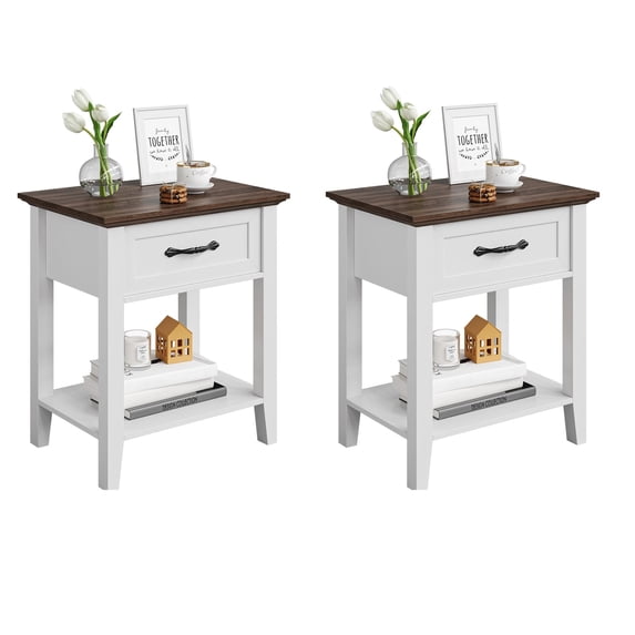 End Table with Drawer, Boho End Tables Side Tables with Storage Shelf for Bedroom,Small Space, 2pcs