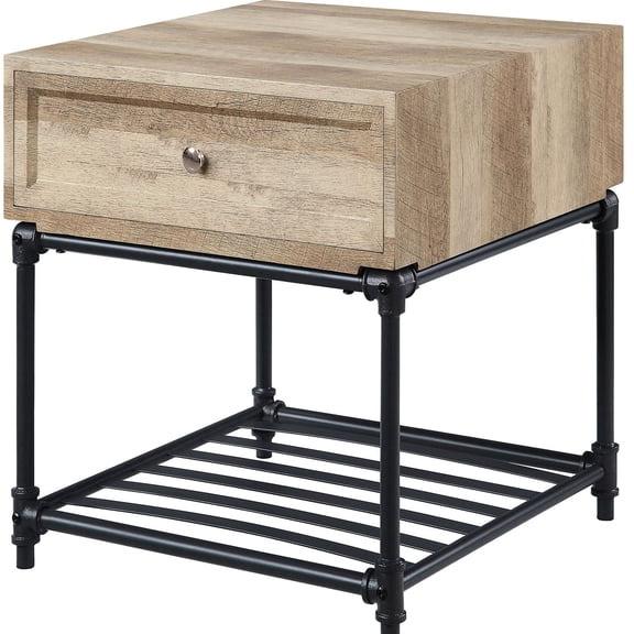 End Table with Drawer and Sturdy Metal Legs / Ideal for Living Room / Unique Water Pipe Aesthetic