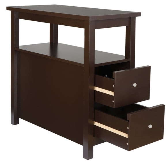 End Table with Drawers 3 Tier Narrow Side Table Wood Sofa Table for Living Room Bedroom Office Small Spaces, 23.6 x 24 inch Espresso