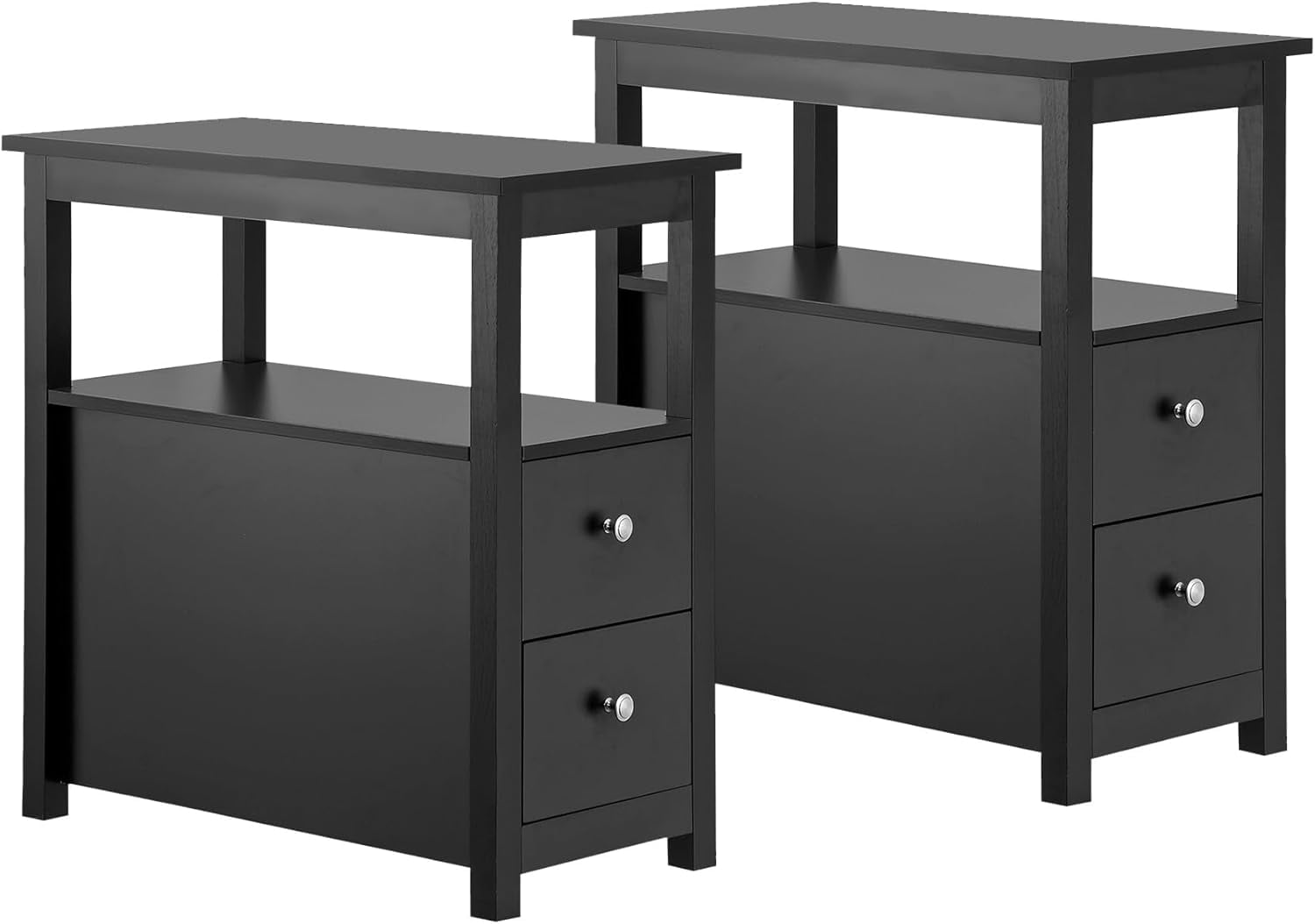 End Table with Drawers 3 Tier Narrow Side Table Wood Sofa Table for ...