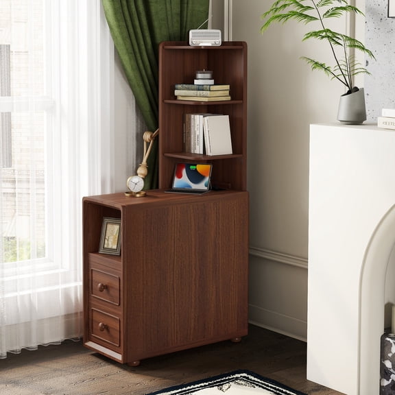 End Table with Drawers, Corner Table with Open Shelves, Tall Side Table for Bedroom and Corner(Expect Arrival Date 2025/4/16)