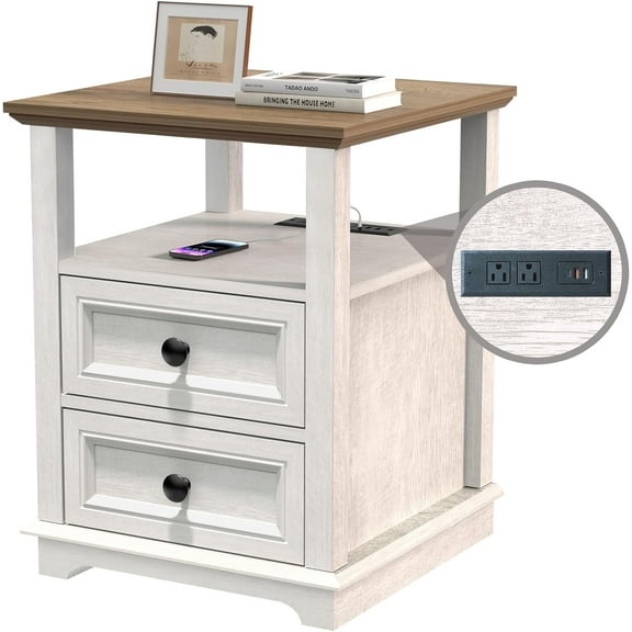 End Table with Fast USB C Charging Station, 18