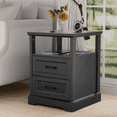 thumbnail image 1 of Hommpa Farmhouse End Tables for Living Room, Nightstand with Charging Station, Rustic Sofa Side Table with 2 Drawers and Storage Shelf, Bedside Cabinet for Bedroom, Black, 1 of 9
