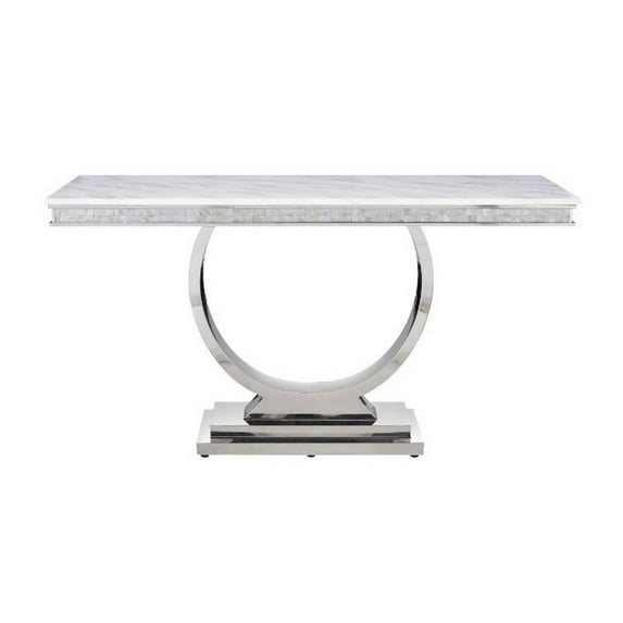 End Table with Faux Marble Top and Steel Base White and Silver - Saltoro Sherpi