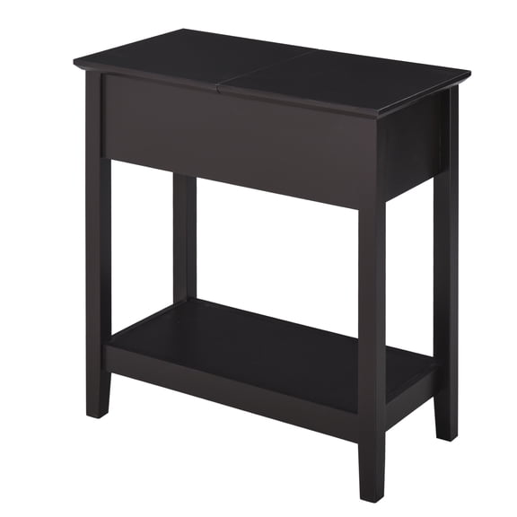 End Table with Flip Top & Storage, Narrow Side Table for Living Room, Coffee Table with Cabinet & Shelf, Dark Coffee Finish
