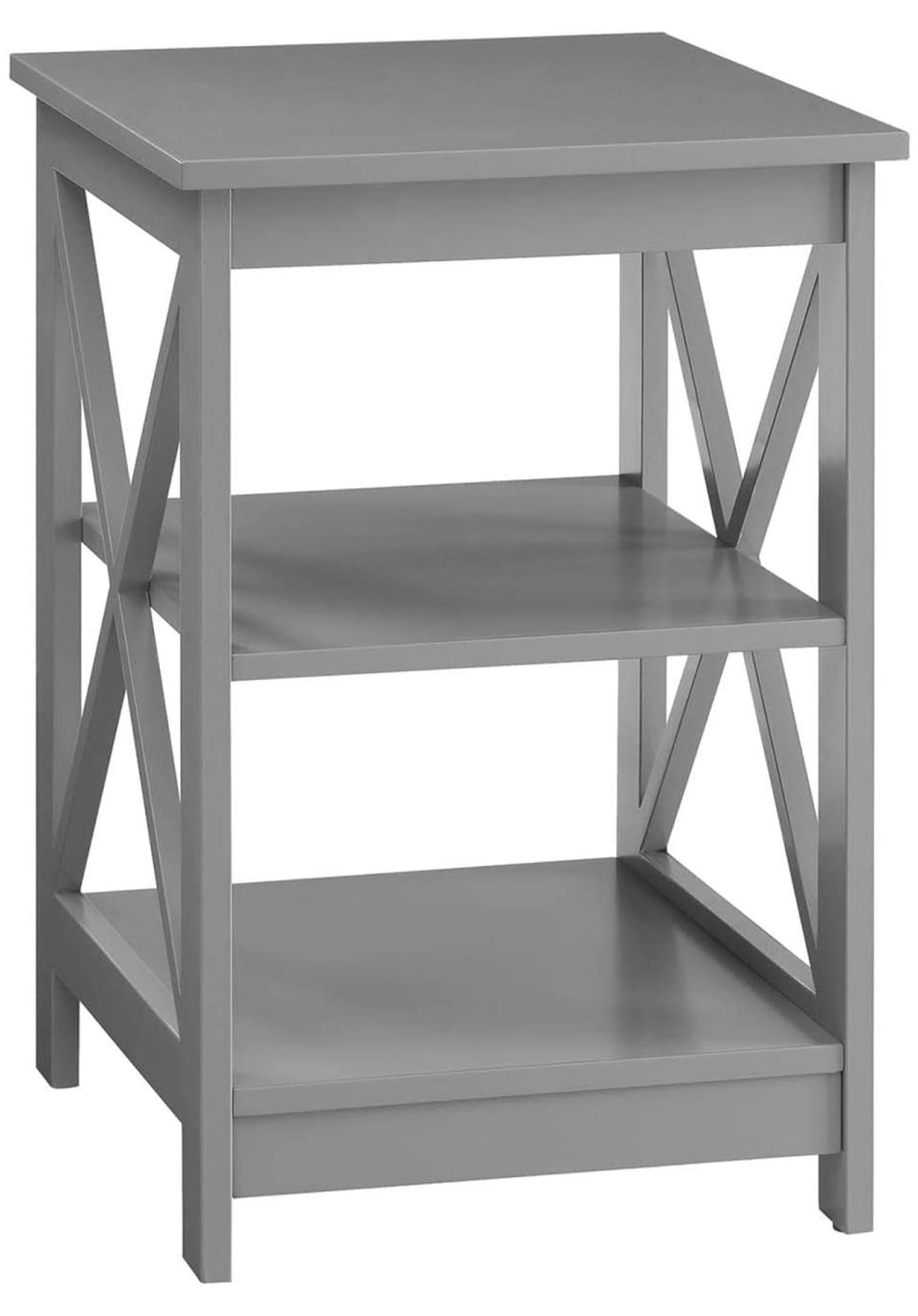Gray 3-Tier X Design Wooden Nightstand