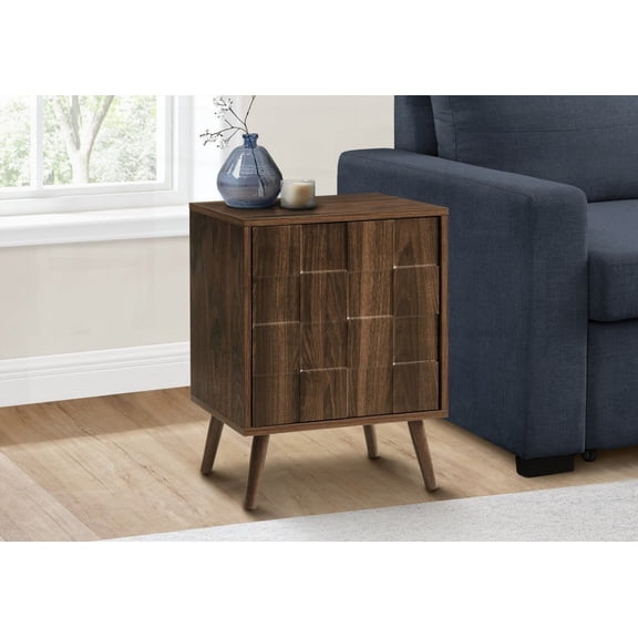 End Table with Storage, 23" High, Walnut Laminate, Modern, Easy to Clean Top