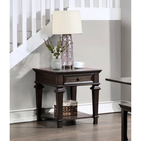 End Table with Storage Drawer / Birch Veneer / Traditional Look