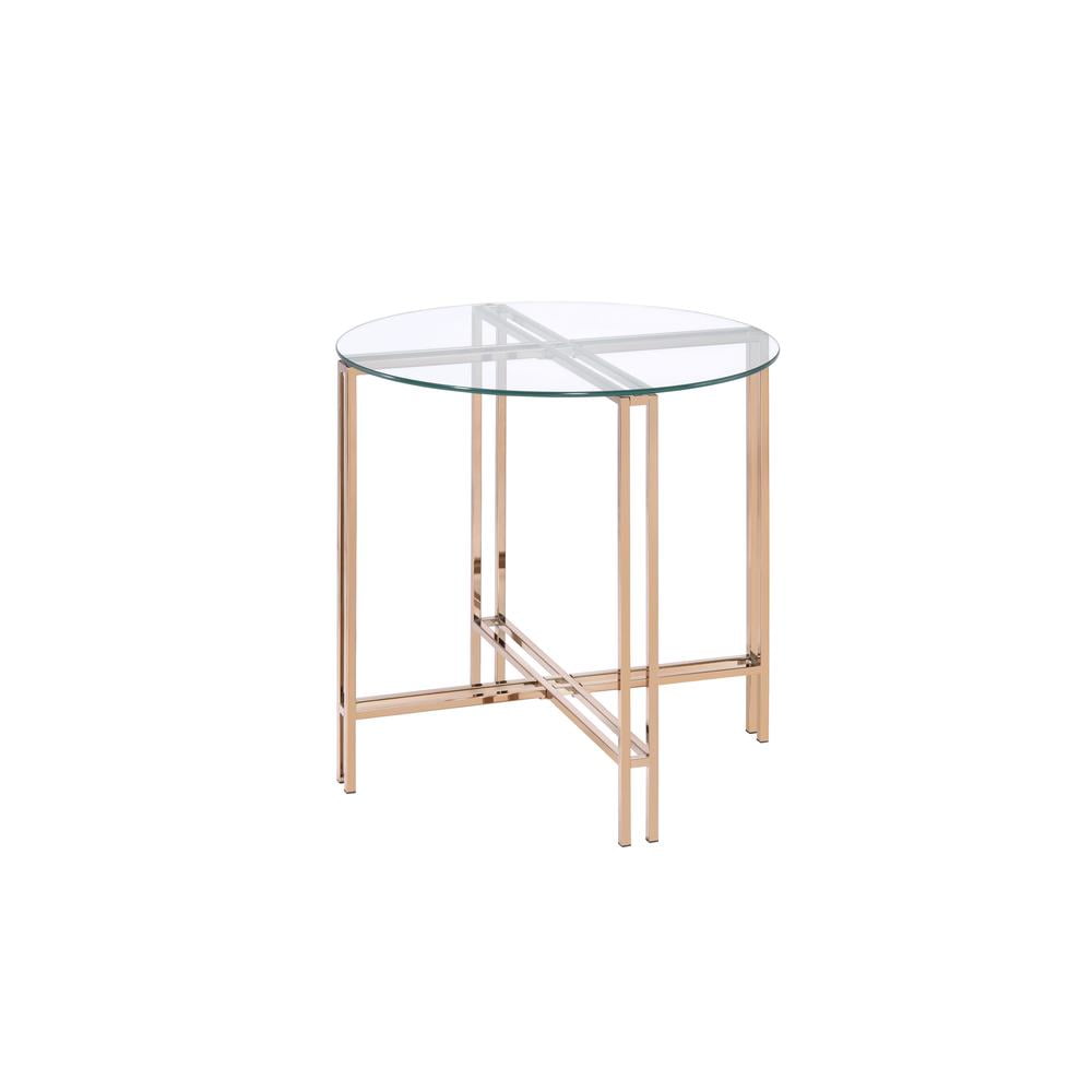 23" Round Glass Top Champagne Metal Accent Table