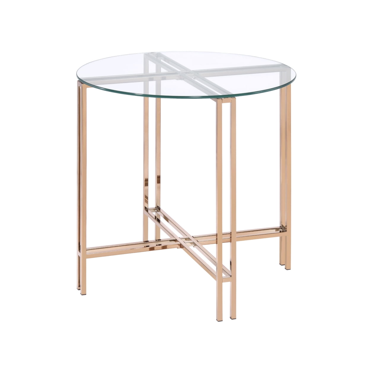 23" Round Glass Top Champagne Metal Accent Table