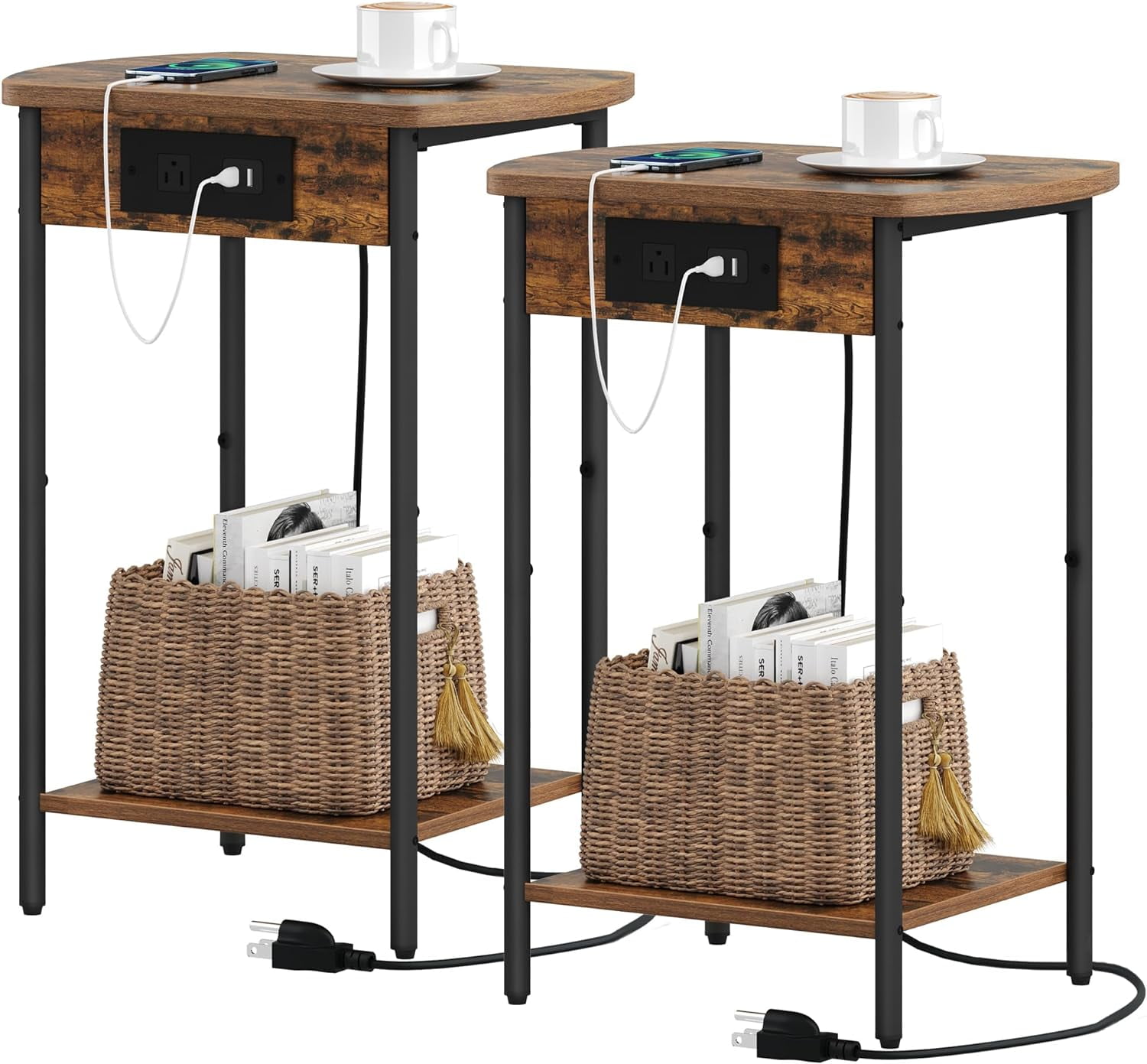 End Tables with Charging Station, Narrow Side Tables Living Room, End ...