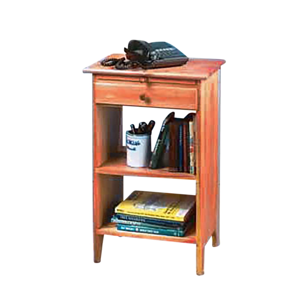 Honey Pine Solid Wood End Table with Pullout Tablet and Storage