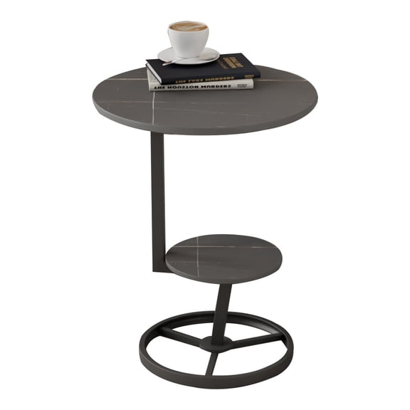 End Tables Living Room 2 Layer Rock Panel Side Cabinet Small Round Coffee Table Sofa Side Table Simple Modern Bedside Corner Table Night Stands for Balcony Patio Office