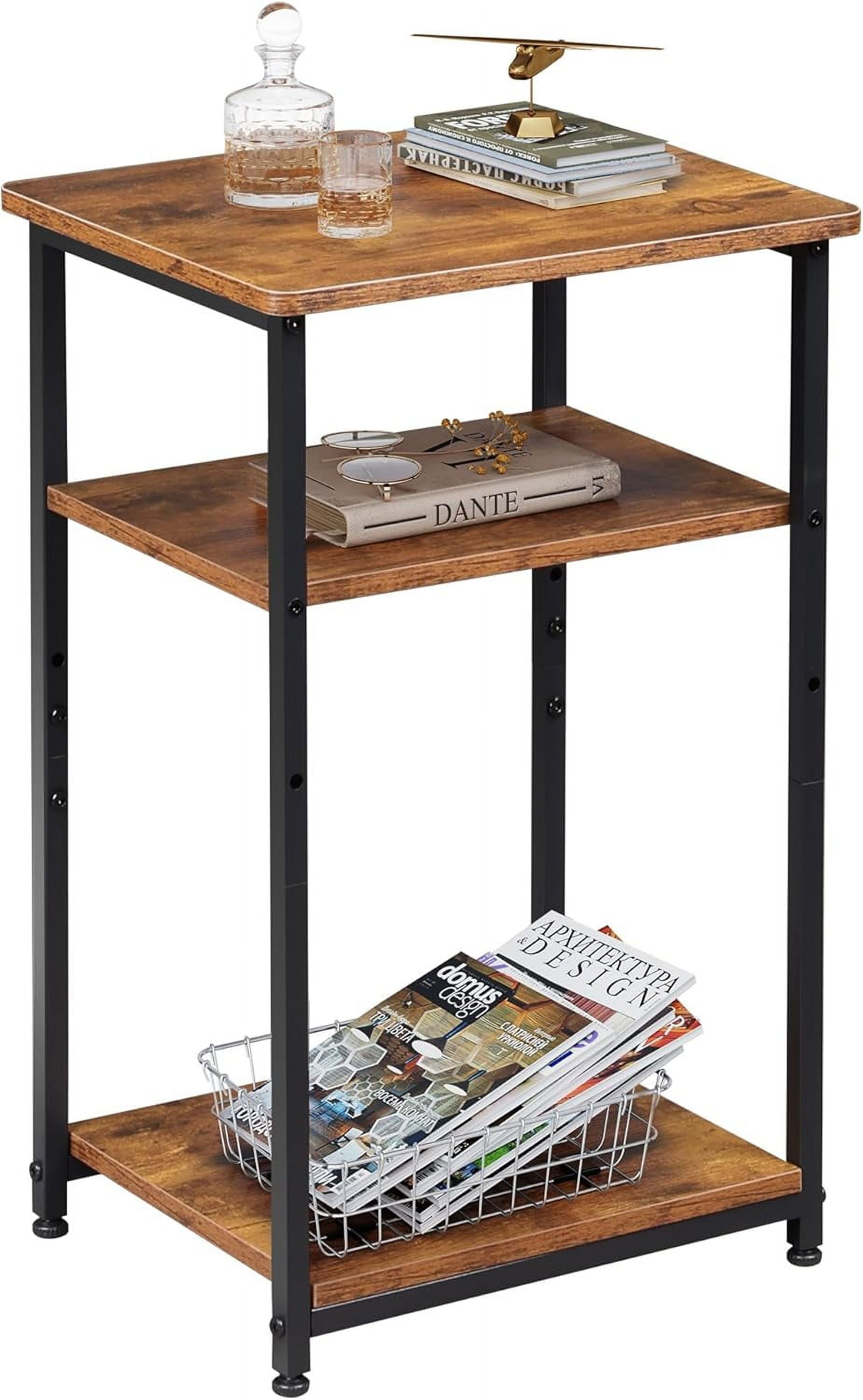 End Tables Living Room, 3-Tier Side Tables Bedroom, Narrow Side Table for Couch, Rustic Brown ...