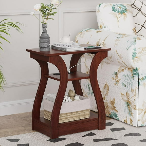 End Tables Living Room, End Table end Table with Charging Station and USB,Navy Blue Side Table, Nightstand for Bedroom,3 Tier End Table with Storage Shelf for Living Room