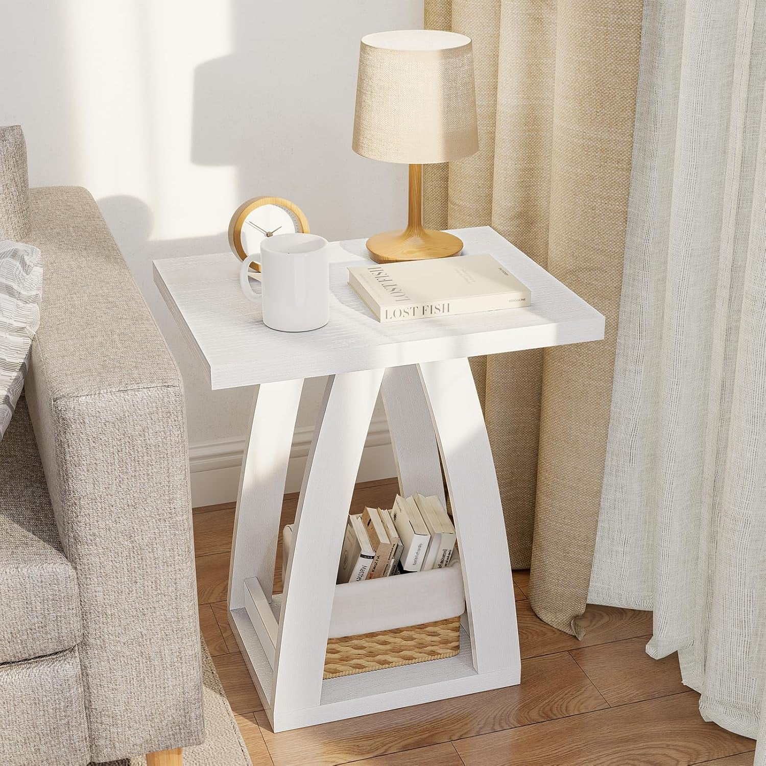 End Tables Living Room, Side Table Beside Sofa, Nightstand for Bedroom, Couch Side Table with Shelf, Modern End Table for Living Room, White End Table - Walmart.com