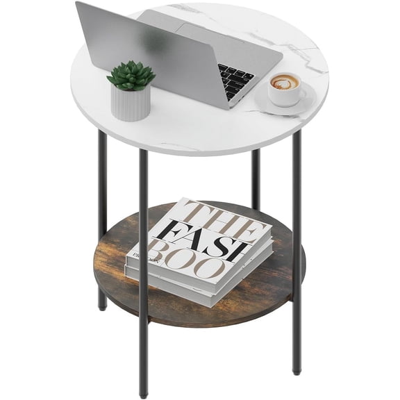 End Tables Living Room - Sturdy SideTable with Metal Frame, Modern Small Sofa & Bedside Table,Multi-Functional Round Coffee Table for Bedroom, Balcony, Sofa, Gym,Office