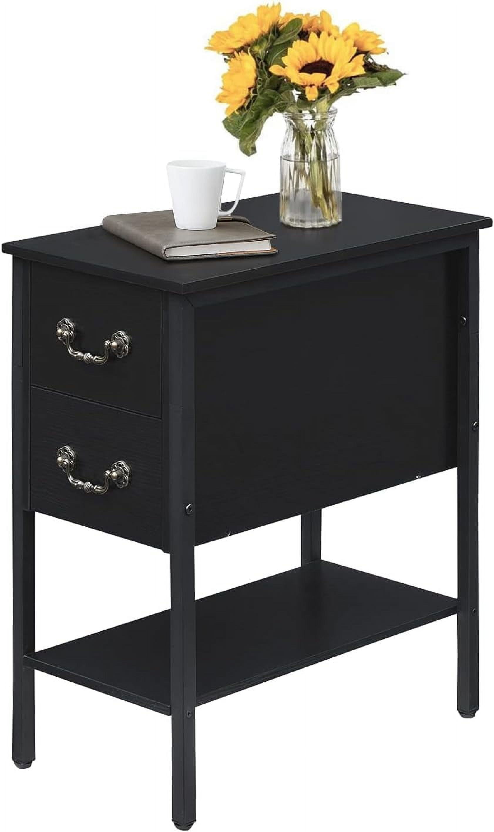 End Tables,Narrow Nightstand with Drawers and Storage Shelf,Modern