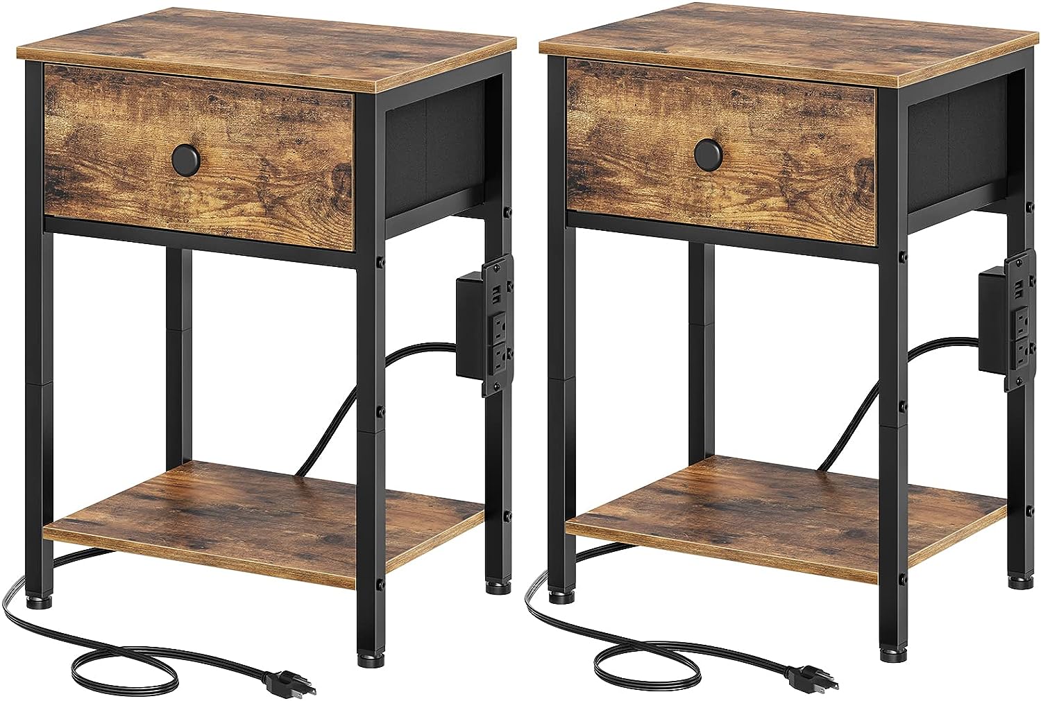 End Tables Set of 2, Nightstands with Charging Station and USB Ports