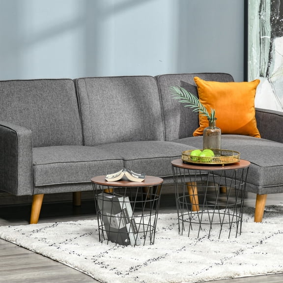 End Tables Set of 2, Nesting Tables with Storage, Round Accent Side Tables with Removable Top for Living Room, Black/ Brown